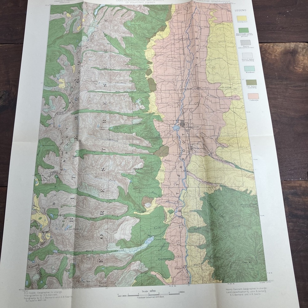 Vintage 1901 USGS Montana Idaho Hamilton Map Land Classification Timber Report